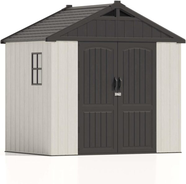 Patiowell 8 x 6 FT Plastic Outdoor Storage Shed with Floor, Resin Shed with Window and Lockable Door for Garden, Backyard, Tool Storage Use, Easy to Install in Beige (Kick-it Shed) - Image 2