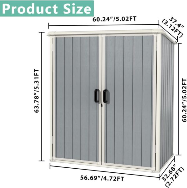 Aoxun Outdoor Storage Shed 5 x 3FT, Resin Shed with Floor and Lockable Door, Plastic Shed for Bike, Garbage Can, Tool, Accessories, Lawn, Garden - Grey - Image 6