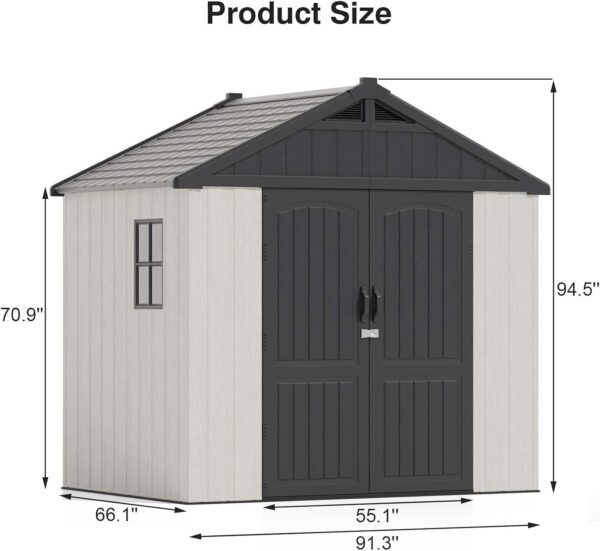 Patiowell 8x6 FT Outdoor Storage Shed, Plastic Shed Resin Garden Shed with Floor & Window & Lockable Door for Patio Furniture, Backyard Tools, Bicycles & Lawnmower, Beige - Image 5