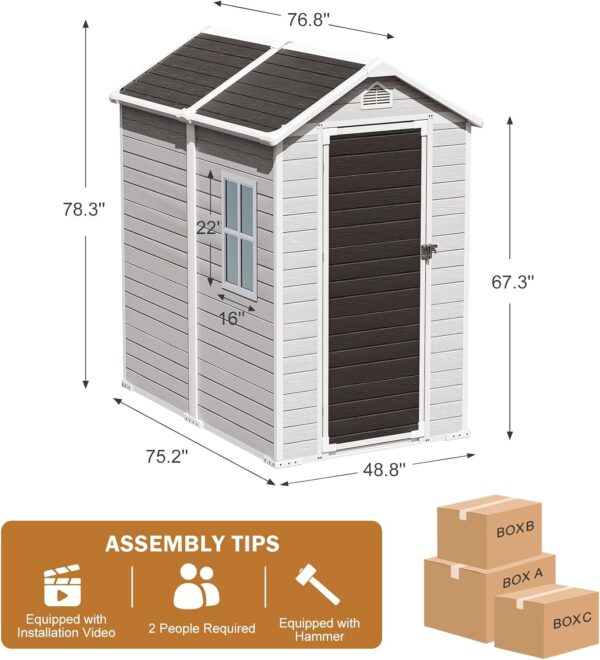 Storage Shed, 6X4 FT Resin Outdoor Storage Shed with Floor & Lockable Doors, All Weather Plastic Lean to Shed with Window and Vents, Garden Tool Shed for Bike, Toy, Lawnmower - Image 5