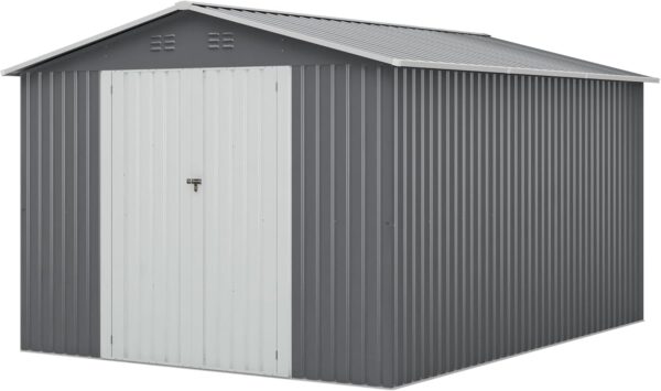 JAXPETY 10x12 FT Outdoor Storage Shed, Garden Shed with Lockable Doors, Tool Sheds for Backyard Garden Patio Lawn, Grey - Image 7