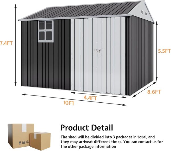 Jocisland 10x8.6x7.5 FT Sheds & Outdoor Storage, Lockable Double Hinged Doors and 4 Vents, Metal Large Shed, Backyard Storage for Bikes and Garden Tools Dark Black/White - Image 7