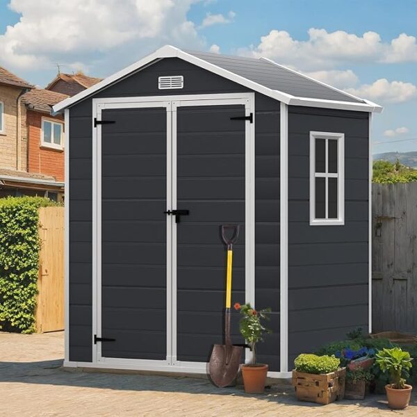 6 * 4.4FT Outdoor Resin Storage Shed with Reinforced Floor, All Weather-Resistant, Plastic Shed for Storing Gardening Tools, Bicycles,Patio Furniture or Lawn Mower, Secure Door Lock (Dark Gray) - Image 7