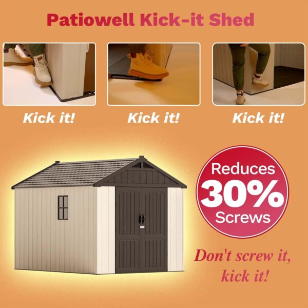 Patiowell 8x10 FT Outdoor Storage Shed, Plastic Shed Resin Garden Tool Shed with Floor & Two Window & Lockable Door for Patio Furniture, Backyard Tools, Bicycles & Lawnmower, Beige - Image 3