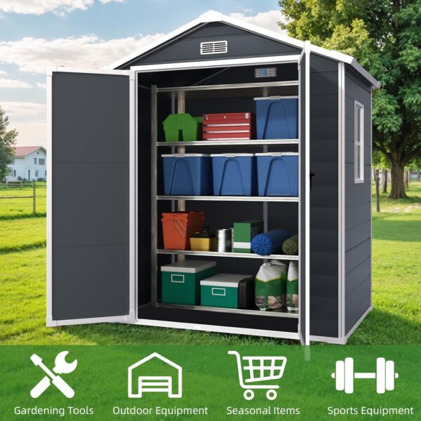 6 * 4.4FT Outdoor Resin Storage Shed with Reinforced Floor, All Weather-Resistant, Plastic Shed for Storing Gardening Tools, Bicycles,Patio Furniture or Lawn Mower, Secure Door Lock (Dark Gray) - Image 2