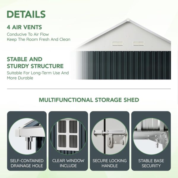 10X8FT Outdoor Steel Storage Shed with Lockable Doors, One Window,Ideal for Garden, Backyard, Patio Storage - Image 5