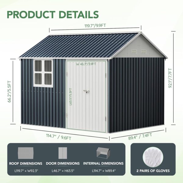 10X8FT Outdoor Steel Storage Shed with Lockable Doors, One Window,Ideal for Garden, Backyard, Patio Storage - Image 4