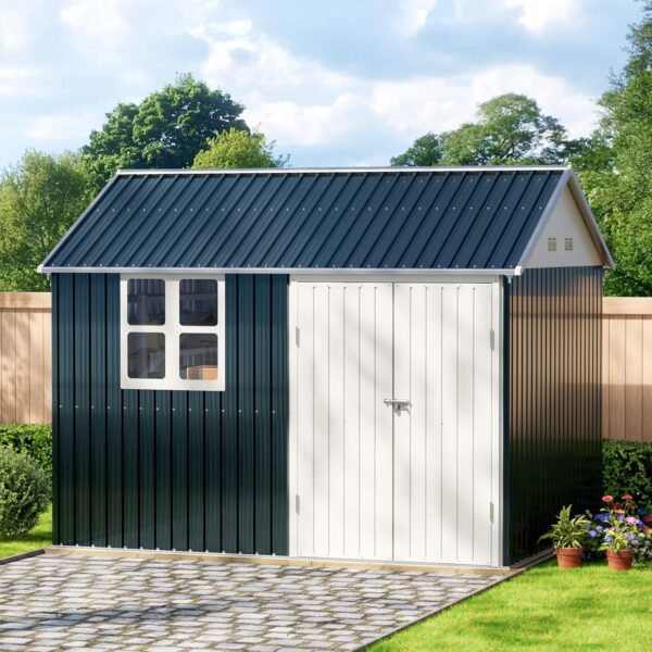 10X8FT Outdoor Steel Storage Shed with Lockable Doors, One Window,Ideal for Garden, Backyard, Patio Storage - Image 6