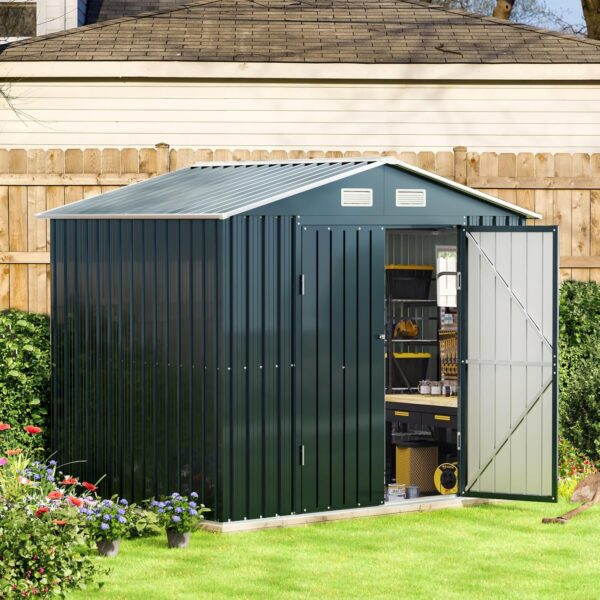 8x6FT Outdoor Steel Storage Shed with Clear Window, Lockable Doors, Weather-Resistant Metal Tool Shed for Garden, Backyard, Patio, and Utility Storage - Image 5