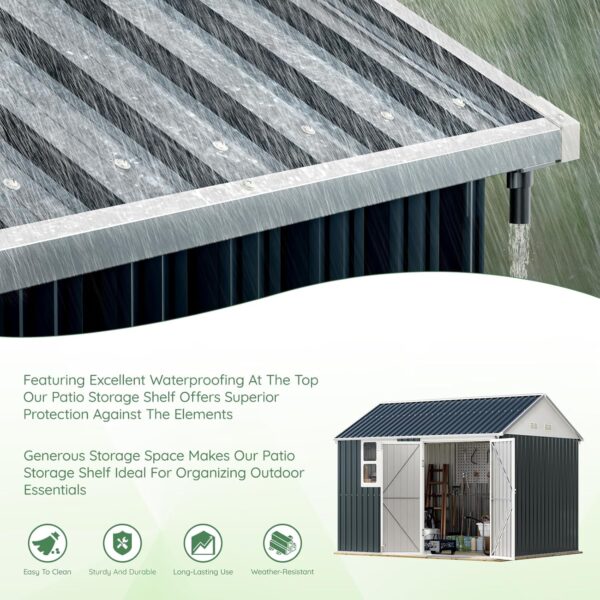 10X8FT Outdoor Steel Storage Shed with Lockable Doors, One Window,Ideal for Garden, Backyard, Patio Storage - Image 7