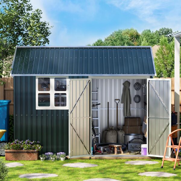 10X8FT Outdoor Steel Storage Shed with Lockable Doors, One Window,Ideal for Garden, Backyard, Patio Storage - Image 3