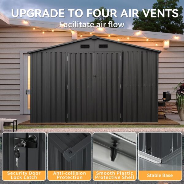 Aoxun 9.6x7.4x6.5 FT Shed Outdoor Storage Shed with Floor Metal Tool Shed with Door and Lock Outdoor Shed for Garden, Backyard, Poolside, Plastic Floor Included, Black - Image 5