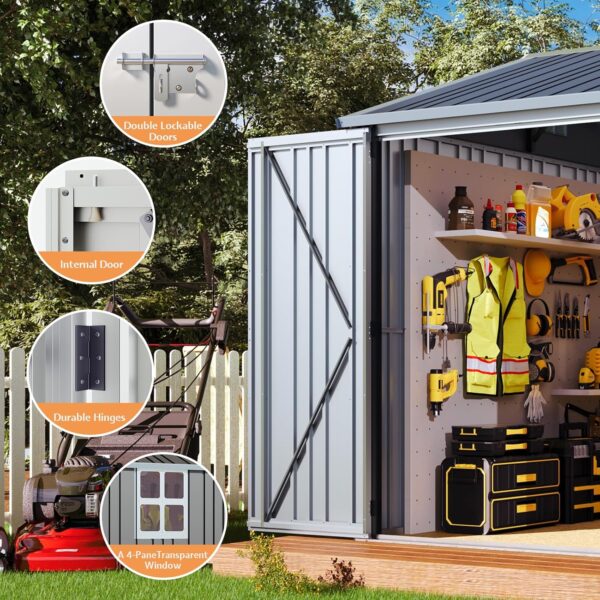 Jocisland 10x8.6x7.5 FT Sheds & Outdoor Storage, Lockable Double Hinged Doors and 4 Vents, Metal Large Shed, Backyard Storage for Bikes and Garden Tools Dark Black/White - Image 3