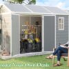 10.5x7.6x7.5 FT Resin Storage Shed with Floor, Outdoor Tool Sheds with Window, Vents and Stainless Steel Cores, for Lawnmowers/Bicycles/Pool Supplies, Grey - Image 4