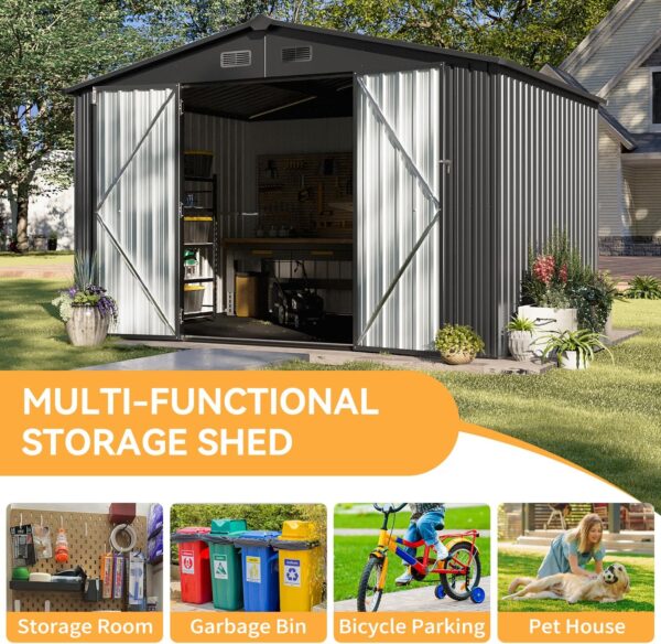 Aoxun 9.6x7.4x6.5 FT Shed Outdoor Storage Shed with Floor Metal Tool Shed with Door and Lock Outdoor Shed for Garden, Backyard, Poolside, Plastic Floor Included, Black - Image 7