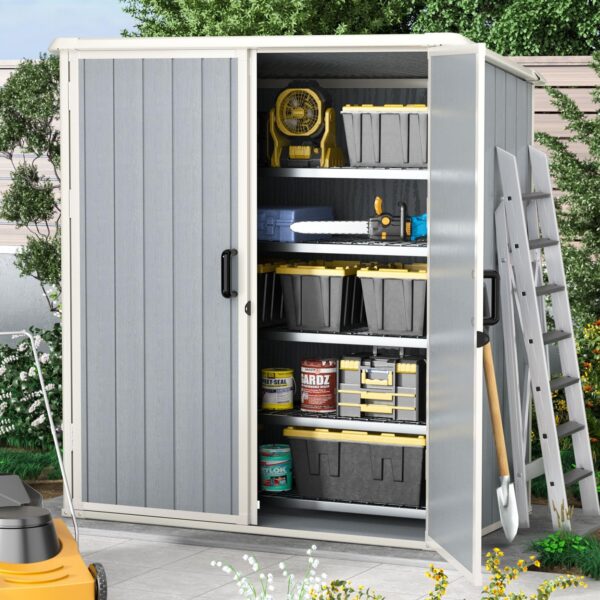 Aoxun Outdoor Storage Shed 5 x 3FT, Resin Shed with Floor and Lockable Door, Plastic Shed for Bike, Garbage Can, Tool, Accessories, Lawn, Garden - Grey - Image 4