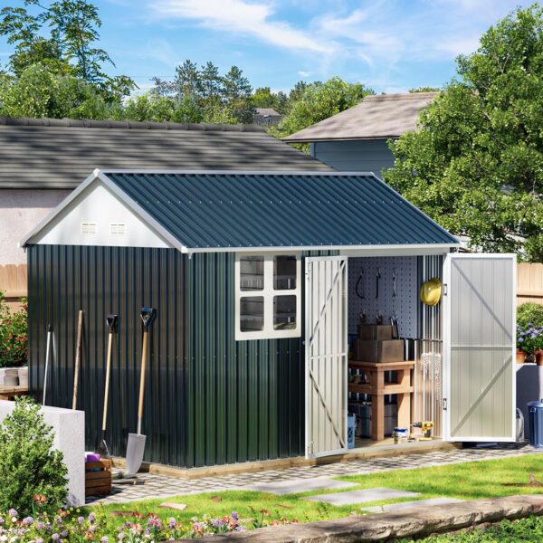 10X8FT Outdoor Steel Storage Shed with Lockable Doors, One Window,Ideal for Garden, Backyard, Patio Storage - Image 2