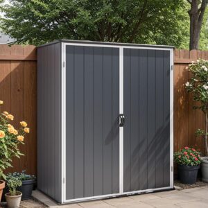 Patiowell 5 x 3 FT Plastic Outdoor Storage Shed, Resin Waterproof Cabinet with Stable Roof and Lockable Doors for Patio Furniture, Pool Accessories and Tools, Dark Grey