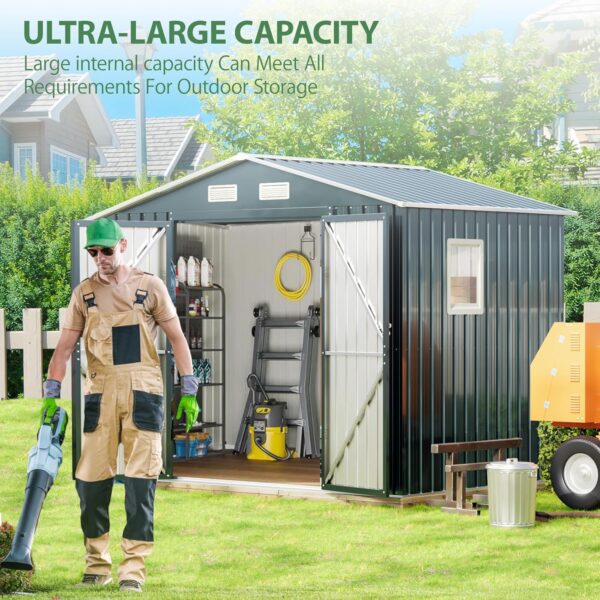 8x6FT Outdoor Steel Storage Shed with Clear Window, Lockable Doors, Weather-Resistant Metal Tool Shed for Garden, Backyard, Patio, and Utility Storage - Image 6