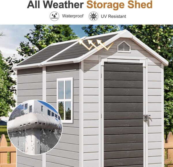 Storage Shed, 6X4 FT Resin Outdoor Storage Shed with Floor & Lockable Doors, All Weather Plastic Lean to Shed with Window and Vents, Garden Tool Shed for Bike, Toy, Lawnmower - Image 2