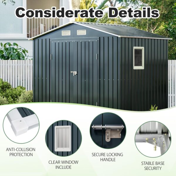 8x6FT Outdoor Steel Storage Shed with Clear Window, Lockable Doors, Weather-Resistant Metal Tool Shed for Garden, Backyard, Patio, and Utility Storage - Image 3