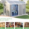 10.5x7.6x7.5 FT Resin Storage Shed with Floor, Outdoor Tool Sheds with Window, Vents and Stainless Steel Cores, for Lawnmowers/Bicycles/Pool Supplies, Grey - Image 2