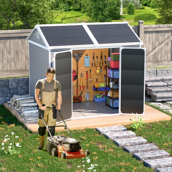 Outdoor Resin Storage Shed 8x6x7 FT Sheds Kit with Floor Included 2 Windows Double Lockable Door,Waterproof Outside Plastic Sheds for Backyard Garden Patio Lawn Tools - Image 2