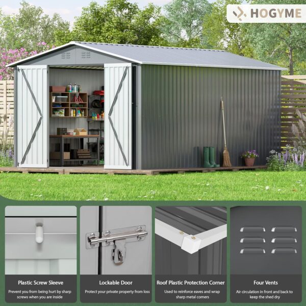 JAXPETY 10x12 FT Outdoor Storage Shed, Garden Shed with Lockable Doors, Tool Sheds for Backyard Garden Patio Lawn, Grey - Image 3