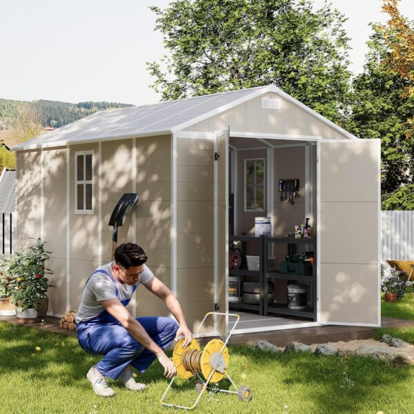 UDPATIO Outdoor Storage Shed 8 x 10 FT, Resin Garden Sheds Plastic Patio Outdoor Storage with Lockable Door for Tool, Bike, Garbage Sandstone - Image 4