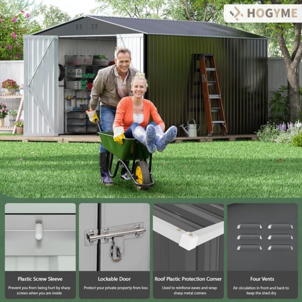 8 x 12 FT Outdoor Storage Shed, Large Metal Tool Sheds with Updated Frame Structure and Lockable Doors, Garden Shed for Backyard Garden Patio Lawn, Grey - Image 3