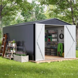 8 x 12 FT Outdoor Storage Shed, Large Metal Tool Sheds with Updated Frame Structure and Lockable Doors, Garden Shed for Backyard Garden Patio Lawn, Grey