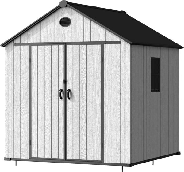 8x8 FT Resin Outdoor Storage Shed Large, 376 Cuft Garden Tool Sheds & Outdoor Storage Plastic Shed with Floor, 8FT Tall Backyard Outside Lawn Mower Storage Shed with Side Window, Cemented Grey - Image 6