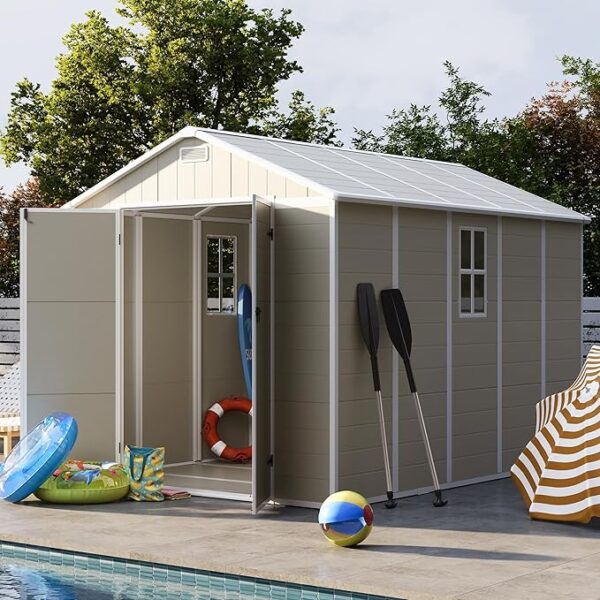 UDPATIO Outdoor Storage Shed 8 x 10 FT, Resin Garden Sheds Plastic Patio Outdoor Storage with Lockable Door for Tool, Bike, Garbage Sandstone - Image 7